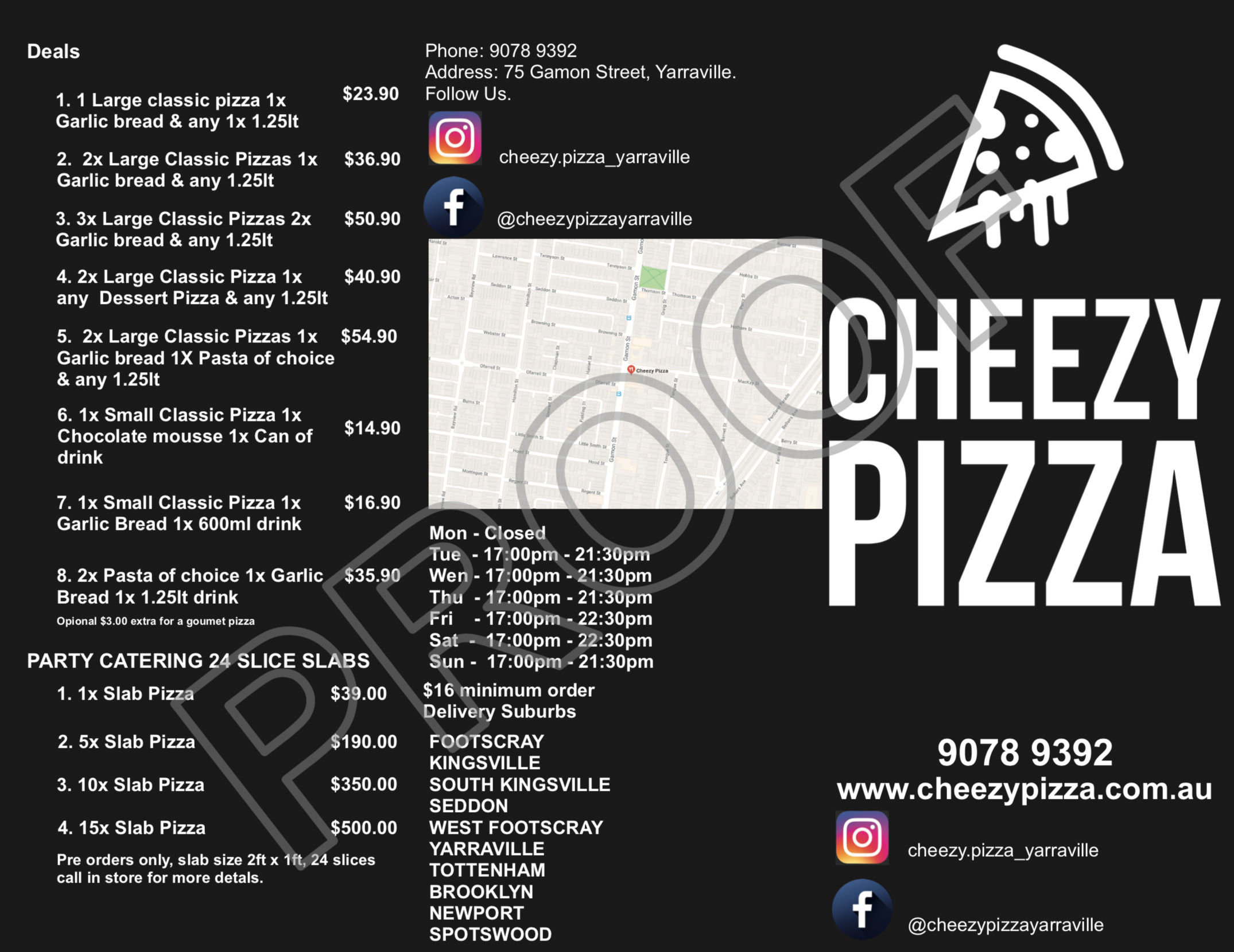 Cheezy Pizza menu
